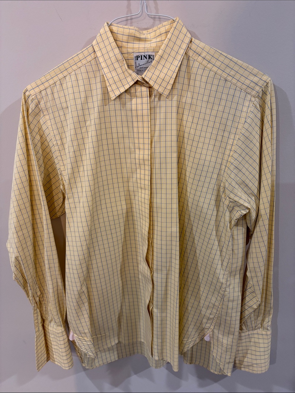 Thomas Pink Yellow Checkered Blue/White Striped Dress Shirt Women's 12